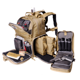 Tactical Range Backpack, GPS,  holds 3 handguns – Tan