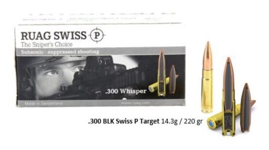 Büchsenpatronen, RUAG SWISS P, Subsonic,  Kal. .300 Whisper SWISS Target