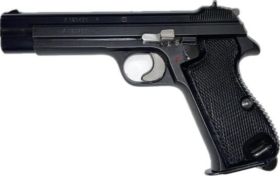Pistole, P210 Pist.49, Kal 9mm mit Lederholster und ein weiteres Magazin