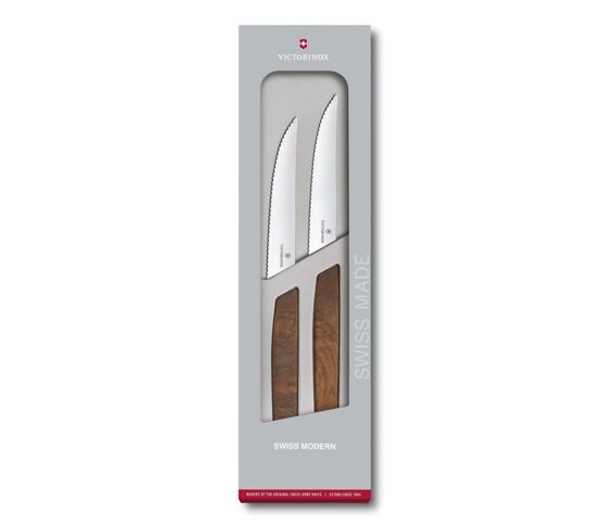 Steakmesser-Set, Victorinox, Swiss Modern, Wellenschliff, Holz